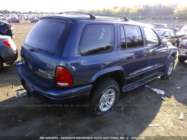 1D4HS48N83F577299 - 2003 DODGE DURANGO SLT BLUE photo 4