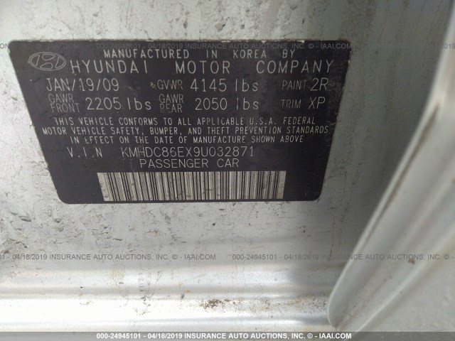 KMHDC86EX9U032871 - 2009 HYUNDAI ELANTRA TOURING  SILVER photo 9