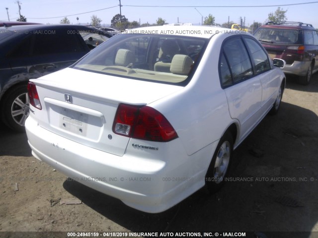 JHMES966X5S006107 - 2005 HONDA CIVIC HYBRID WHITE photo 4