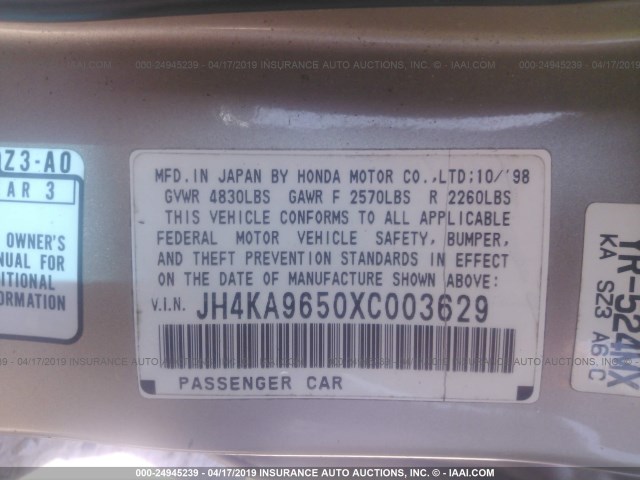 JH4KA9650XC003629 - 1999 ACURA 3.5RL GOLD photo 9