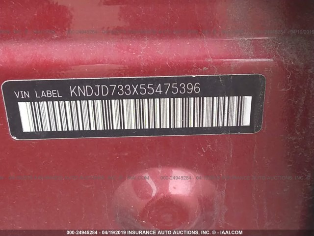 KNDJD733X55475396 - 2005 KIA SORENTO EX/LX MAROON photo 9