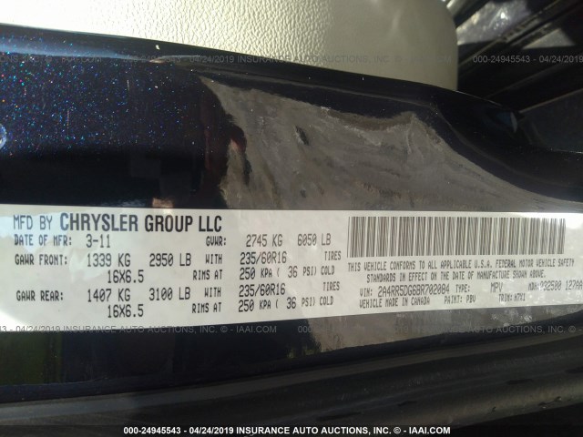 2A4RR5DG6BR702084 - 2011 CHRYSLER TOWN & COUNTRY TOURING BLACK photo 9