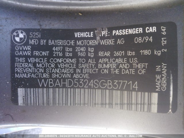 WBAHD5324SGB37714 - 1995 BMW 525 I GRAY photo 9