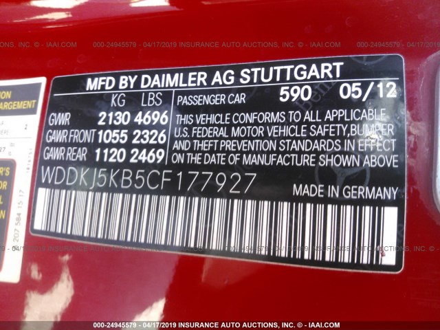 WDDKJ5KB5CF177927 - 2012 MERCEDES-BENZ E 350 RED photo 9