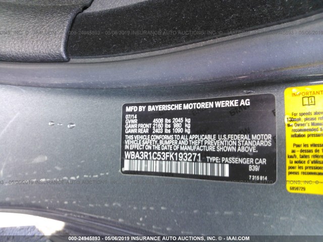 WBA3R1C53FK193271 - 2015 BMW 435 I GRAY photo 9