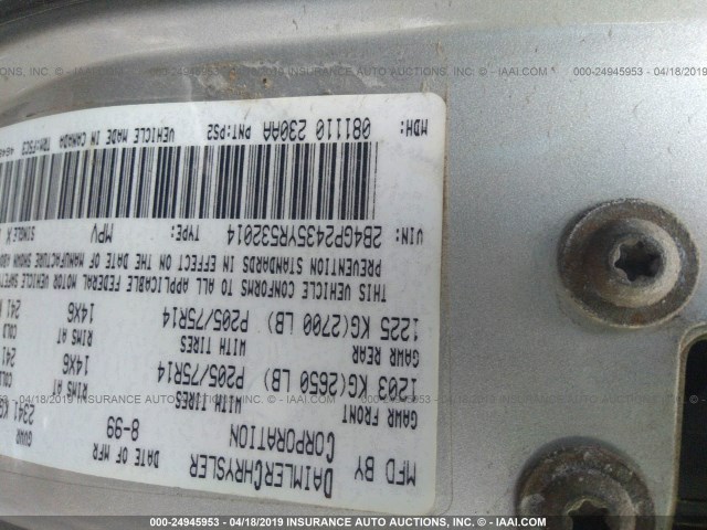 2B4GP2435YR532014 - 2000 DODGE GRAND CARAVAN  SILVER photo 9