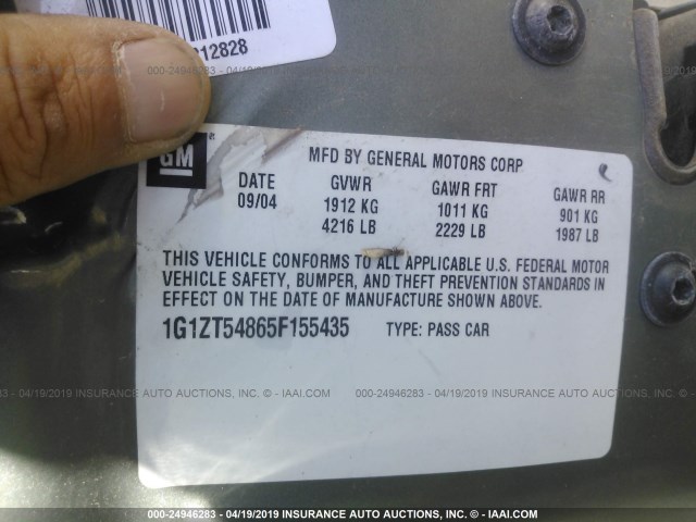 1G1ZT54865F155435 - 2005 CHEVROLET MALIBU LS GREEN photo 9