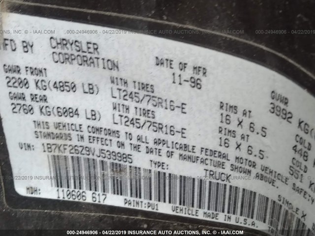 1B7KF26Z9VJ539985 - 1997 DODGE RAM 2500 GRAY photo 9