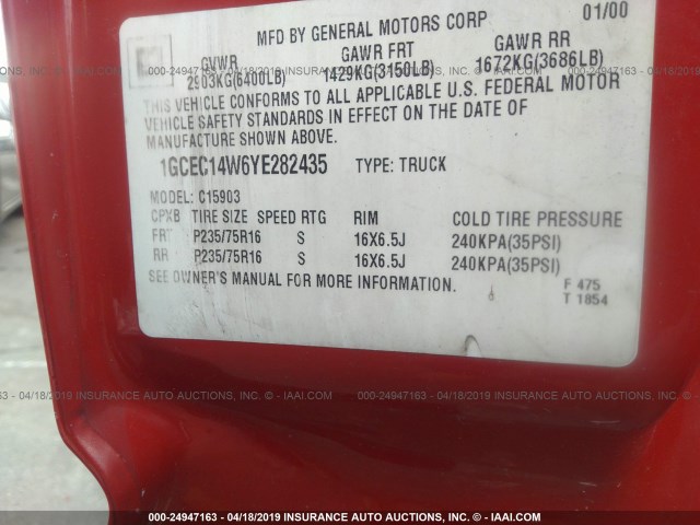 1GCEC14W6YE282435 - 2000 CHEVROLET SILVERADO C1500 RED photo 9