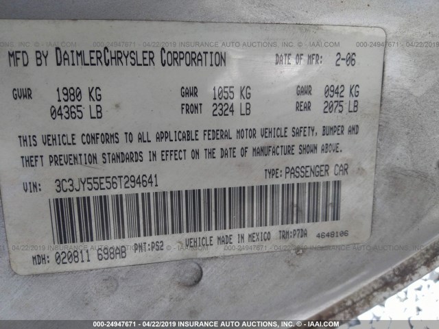 3C3JY55E56T294641 - 2006 CHRYSLER PT CRUISER TOURING SILVER photo 9