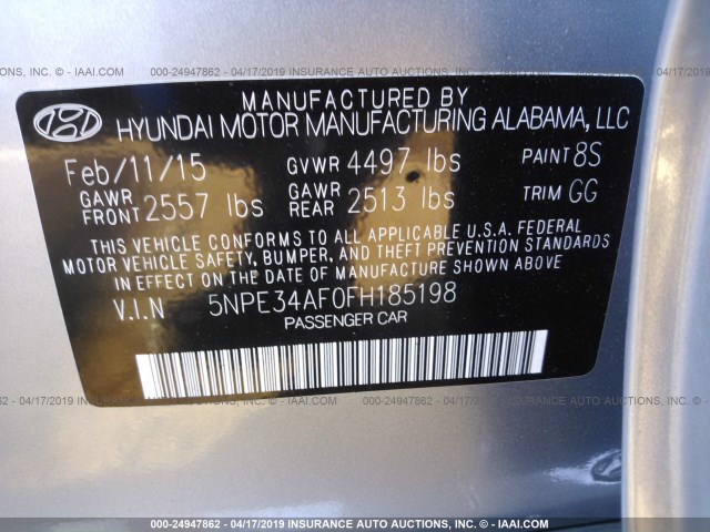 5NPE34AF0FH185198 - 2015 HYUNDAI SONATA SPORT/LIMITED GRAY photo 9