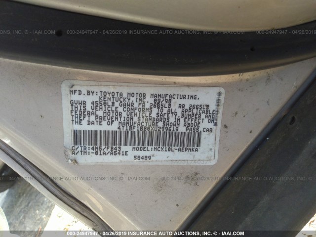 4T1BF18B0XU299619 - 1999 TOYOTA AVALON XL/XLS GOLD photo 9