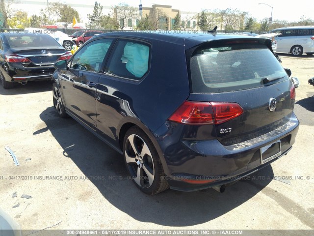 3VWYT7AUXGM017462 - 2016 VOLKSWAGEN GTI S/SE Dark Blue photo 3