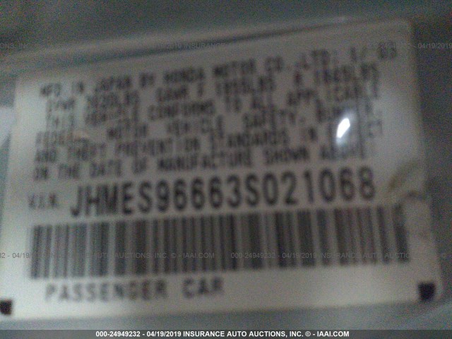 JHMES96663S021068 - 2003 HONDA CIVIC HYBRID Light Blue photo 9
