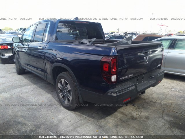 5FPYK3F78KB001296 - 2019 HONDA RIDGELINE RTL BLUE photo 3