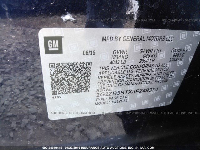 1G1ZB5STXJF248334 - 2018 CHEVROLET MALIBU LS BLUE photo 9