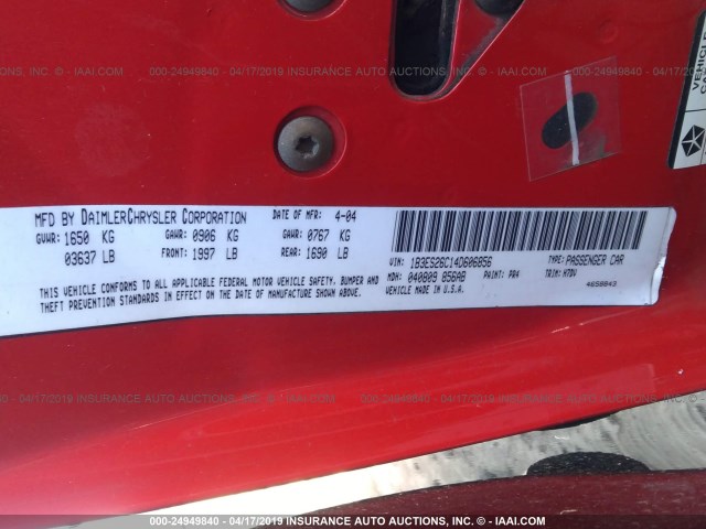 1B3ES26C14D606856 - 2004 DODGE NEON SE RED photo 9