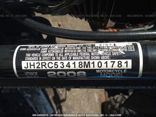 JH2RC53418M101781 - 2008 HONDA VT750 C2F BLUE photo 10