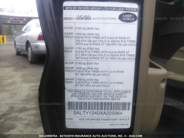 SALTY1240XA225964 - 1999 LAND ROVER DISCOVERY II  შავი ფოტო 9