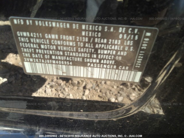 3VW2K7AJ8FM406954 - 2015 VOLKSWAGEN JETTA S BLACK photo 9