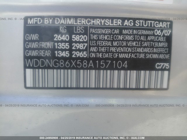 WDDNG86X58A157104 - 2008 MERCEDES-BENZ S 550 4MATIC SILVER photo 9