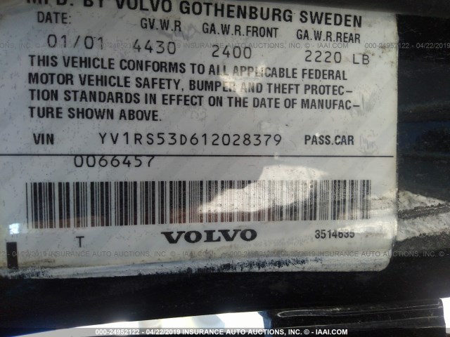 YV1RS53D612028379 - 2001 VOLVO S60 T5 BLACK photo 9