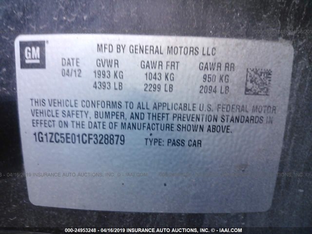 1G1ZC5E01CF328879 - 2012 CHEVROLET MALIBU 1LT 黑色 照片 9