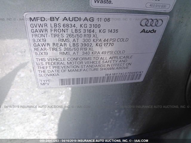 WA1BY74L07D066141 - 2007 AUDI Q7 3.6 QUATTRO PREMIUM TEAL photo 9