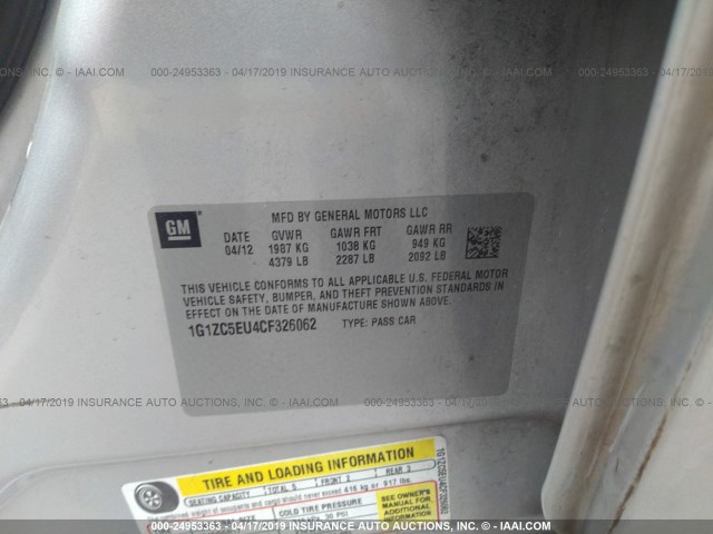 1G1ZC5EU4CF326062 - 2012 CHEVROLET MALIBU 1LT 银色 照片 9