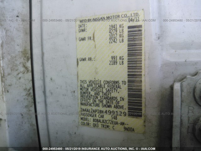 1N4AL2AP1BN499129 - 2011 NISSAN ALTIMA WHITE photo 9