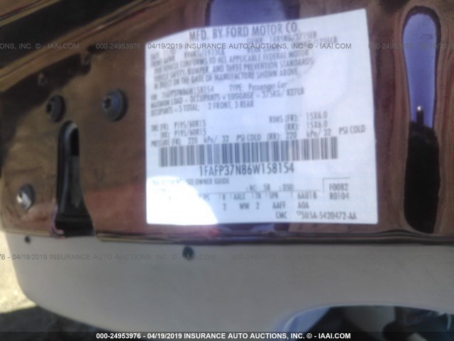 1FAFP37N86W158154 - 2006 FORD FOCUS ZX5 MAROON photo 9