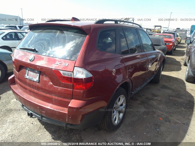 WBXPC93499WJ27948 - 2009 BMW X3 XDRIVE30I RED photo 4