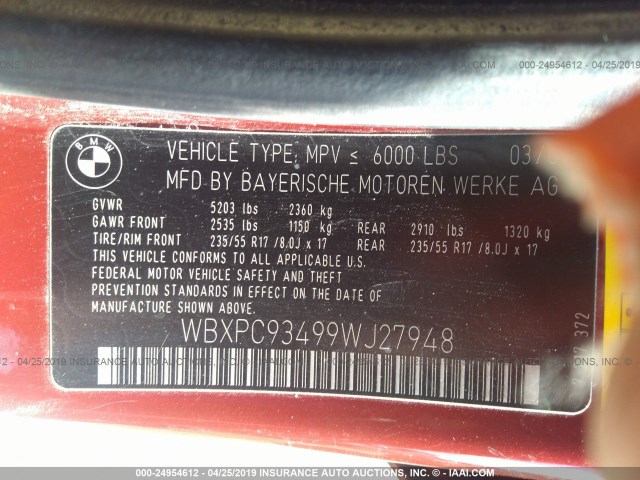 WBXPC93499WJ27948 - 2009 BMW X3 XDRIVE30I Qırmızı foto 9