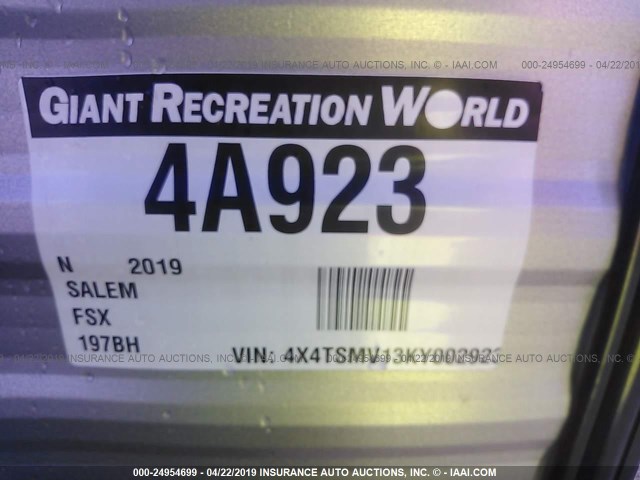 4X4TSMV13KY002923 - 2019 FOREST RIVER OTHER  SILVER photo 9