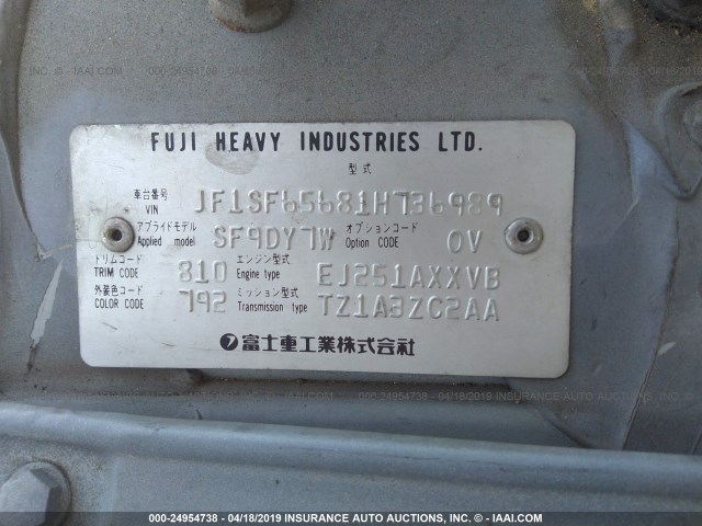 JF1SF65681H736989 - 2001 SUBARU FORESTER S Gümüş foto 9