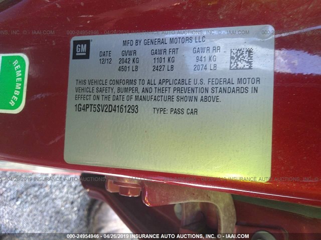 1G4PT5SV2D4161293 - 2013 BUICK VERANO PREMIUM RED photo 9