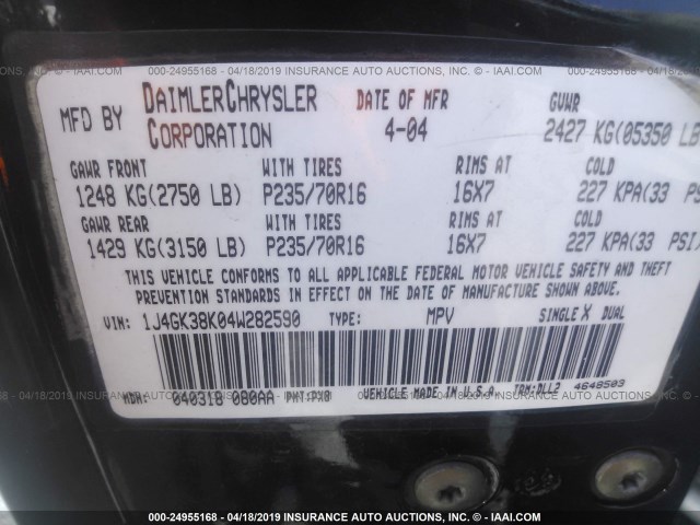 1J4GK38K04W282590 - 2004 JEEP LIBERTY RENEGADE BLACK photo 9