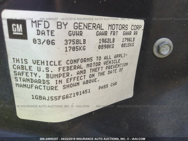 1G8AJ55F66Z191451 - 2006 SATURN ION LEVEL 2 灰色 照片 9