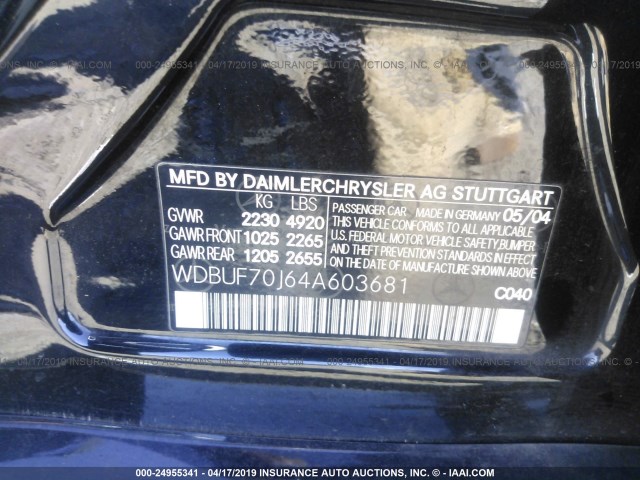 WDBUF70J64A603681 - 2004 MERCEDES-BENZ E 500 BLACK photo 9