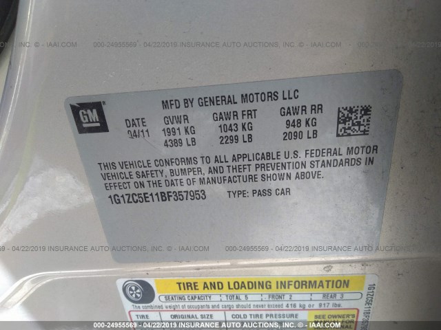 1G1ZC5E11BF357953 - 2011 CHEVROLET MALIBU 1LT Pewter photo 9