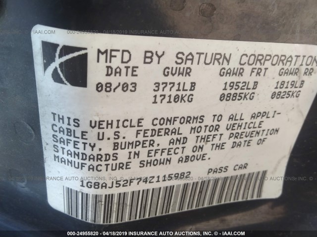 1G8AJ52F74Z115982 - 2004 SATURN ION LEVEL 2 银色 照片 9