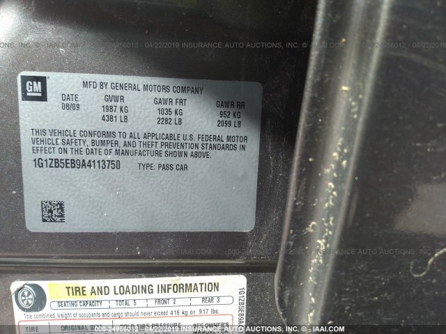 1G1ZB5EB9A4113750 - 2010 CHEVROLET MALIBU LS BEIGE photo 9