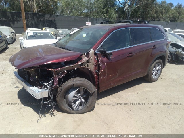 5TDZKRFH2GS163940 - 2016 TOYOTA HIGHLANDER LE/LE PLUS BURGUNDY photo 2