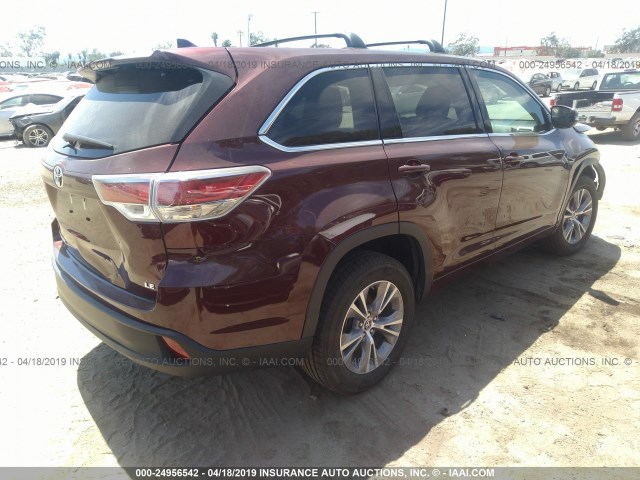 5TDZKRFH2GS163940 - 2016 TOYOTA HIGHLANDER LE/LE PLUS BURGUNDY photo 4