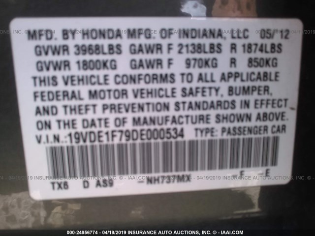 19VDE1F79DE000534 - 2013 ACURA ILX 20 TECH GRAY photo 9