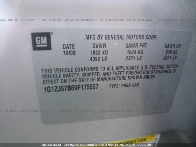 1G1ZJ57B69F175557 - 2009 CHEVROLET MALIBU 2LT SILVER photo 9