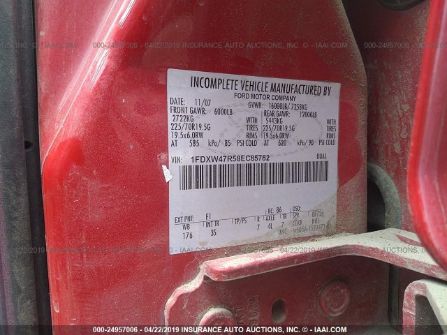 1FDXW47R58EC85782 - 2008 FORD F450 SUPER DUTY RED photo 9