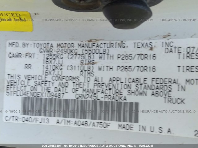 5TFLU4EN0EX109487 - 2014 TOYOTA TACOMA DOUBLE CAB 白色 照片 9