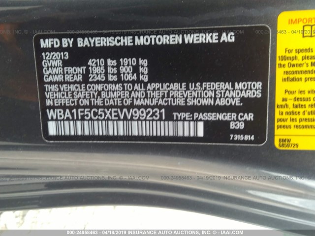 WBA1F5C5XEVV99231 - 2014 BMW 228 I GRAY photo 9