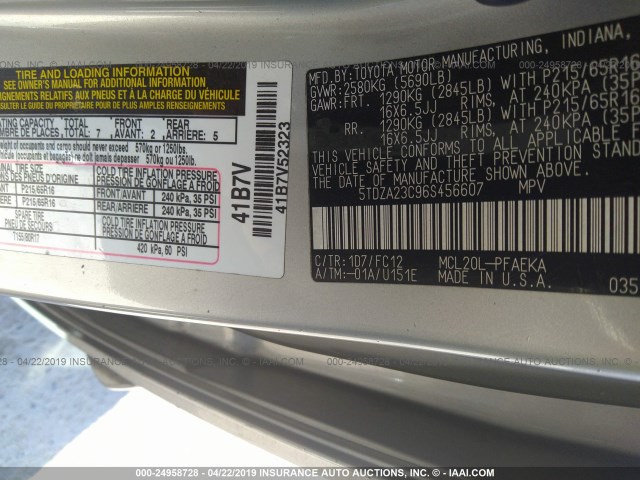 5TDZA23C96S456607 - 2006 TOYOTA SIENNA CE/LE GRAY photo 9